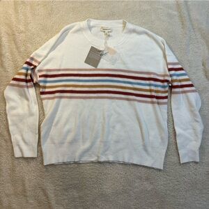 Thread & Supply White Sweater with Multicolor Stripes